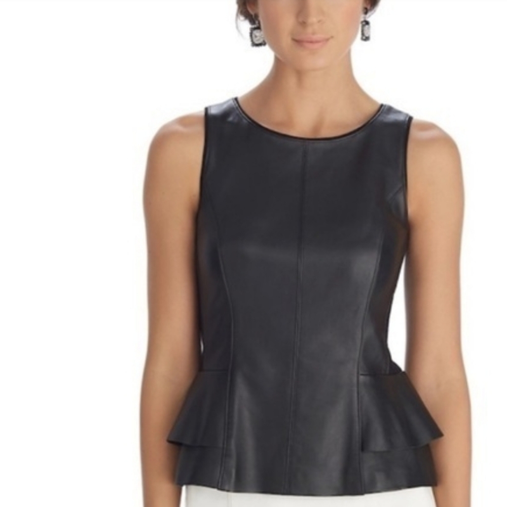 White House Black Market Black Leather Belted Vest